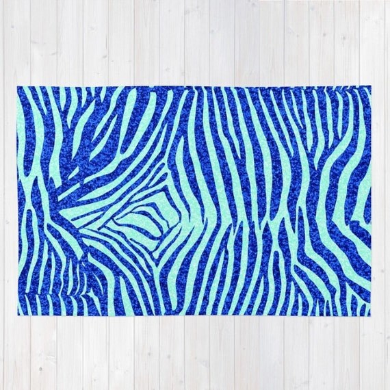 Rug. Animal Print Rug. Zebra Print Rug. Blue by WildWatercolours