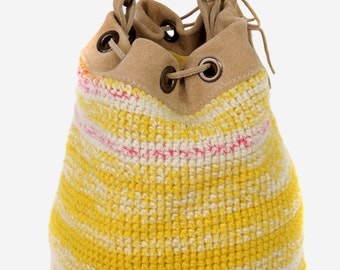 Yellow Hand Knitted Handbag | Bucket Bag | Wool Bucket Bag | Unique Handbag | Trendy Young Fun Bucket bag | Slouchy Boho Handbag | Cool bag