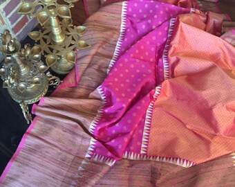 Tussar silk, jute border, pure silk saree