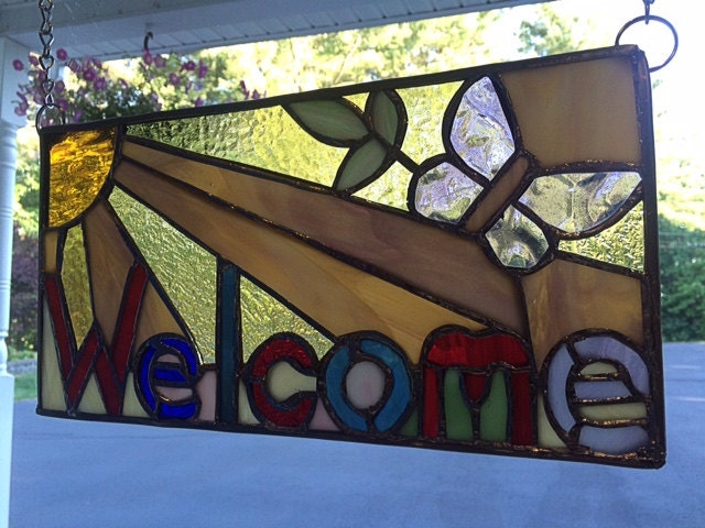 Stained Glass Welcome Sign By Peaceandreflection On Etsy