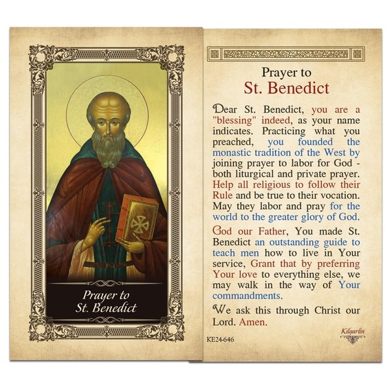 Prayer to St. Benedict Laminated Holy Card by shopcatholiccompany