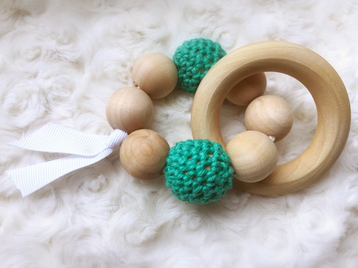 Organic Wood Teething Toy with 100 Cotton Crochet Beads
