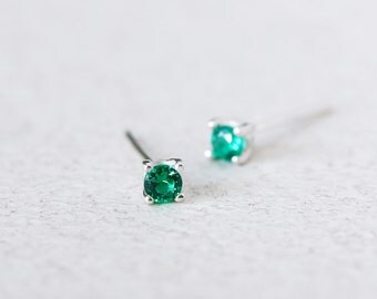 Tiny Emerald Earrings 925 Sterling Silver May Birthstone Emerald Stud Earrings