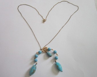 Antique Gold Filled & Beautiful Art Glass Beaded Necklace