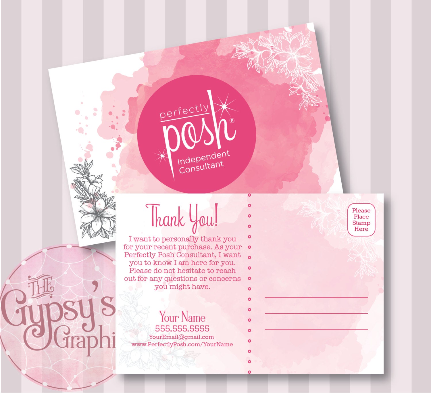 Perfectly Posh Thank You Cards Pink Powder by TheGypsysGraphics