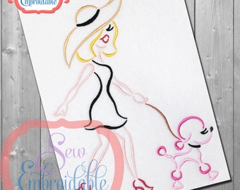 PARIS GIRL With POODLE Design For Machine Embroidery - Instant Download