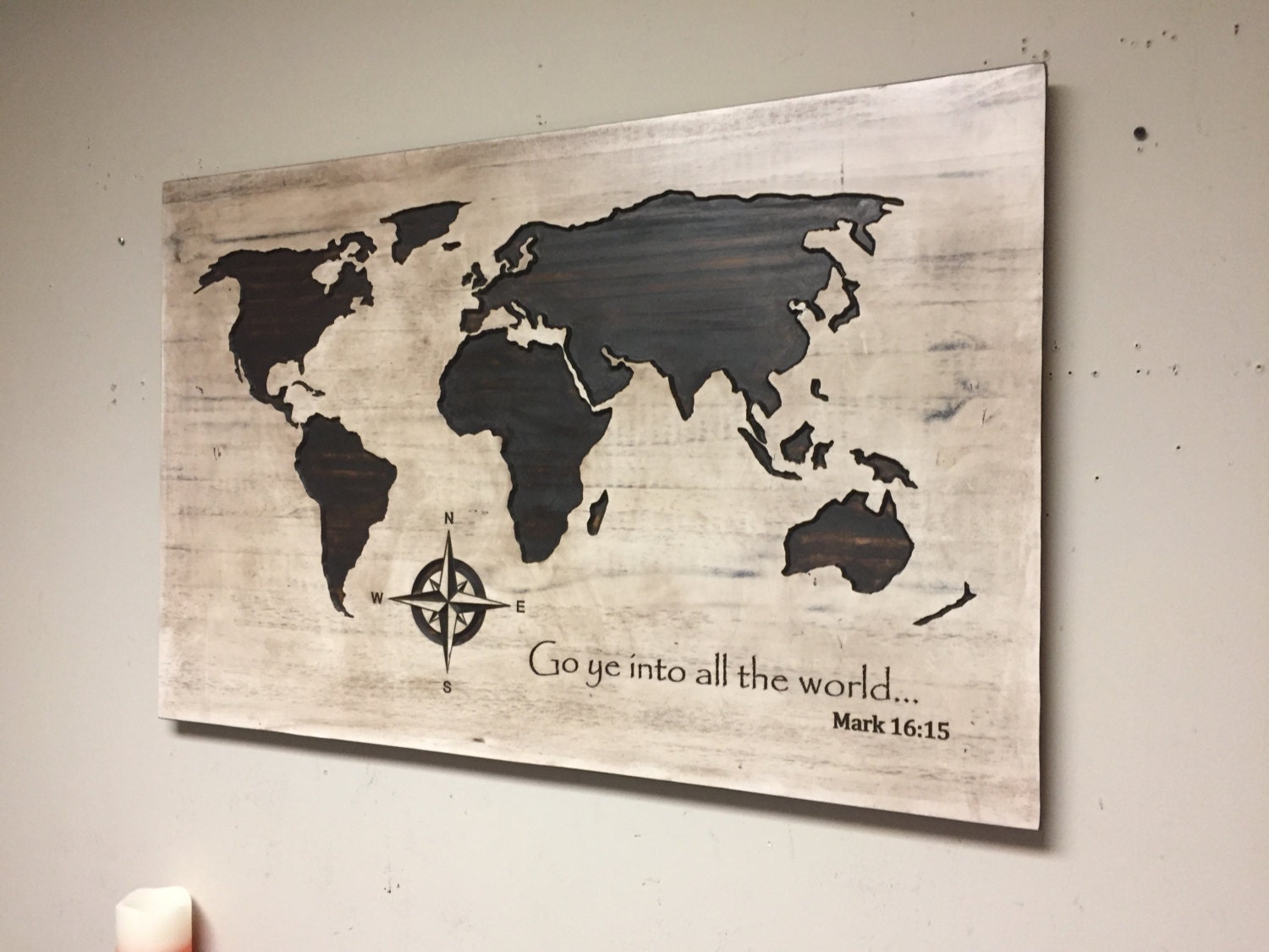 Wood Wall Art CARVED World Map Spiritual Wall Decor