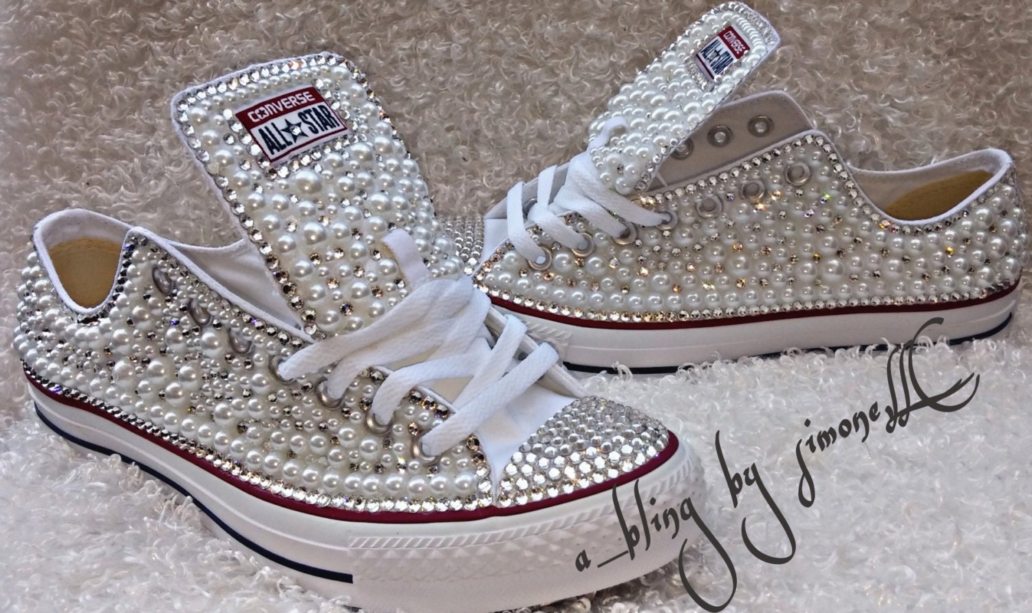 Adults custom bling and pearls converse