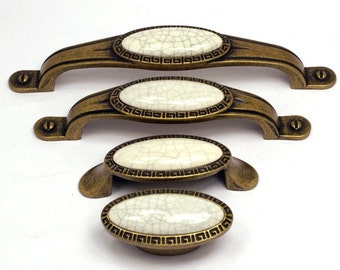 2.5'' 3.78'' 5'' Antique Bronze Crack Door Pulls Oval Gem Ceramic Knobs Kitchen Cabinet Drawer Knobs Furniture Knob Handle 64 96 128 mm