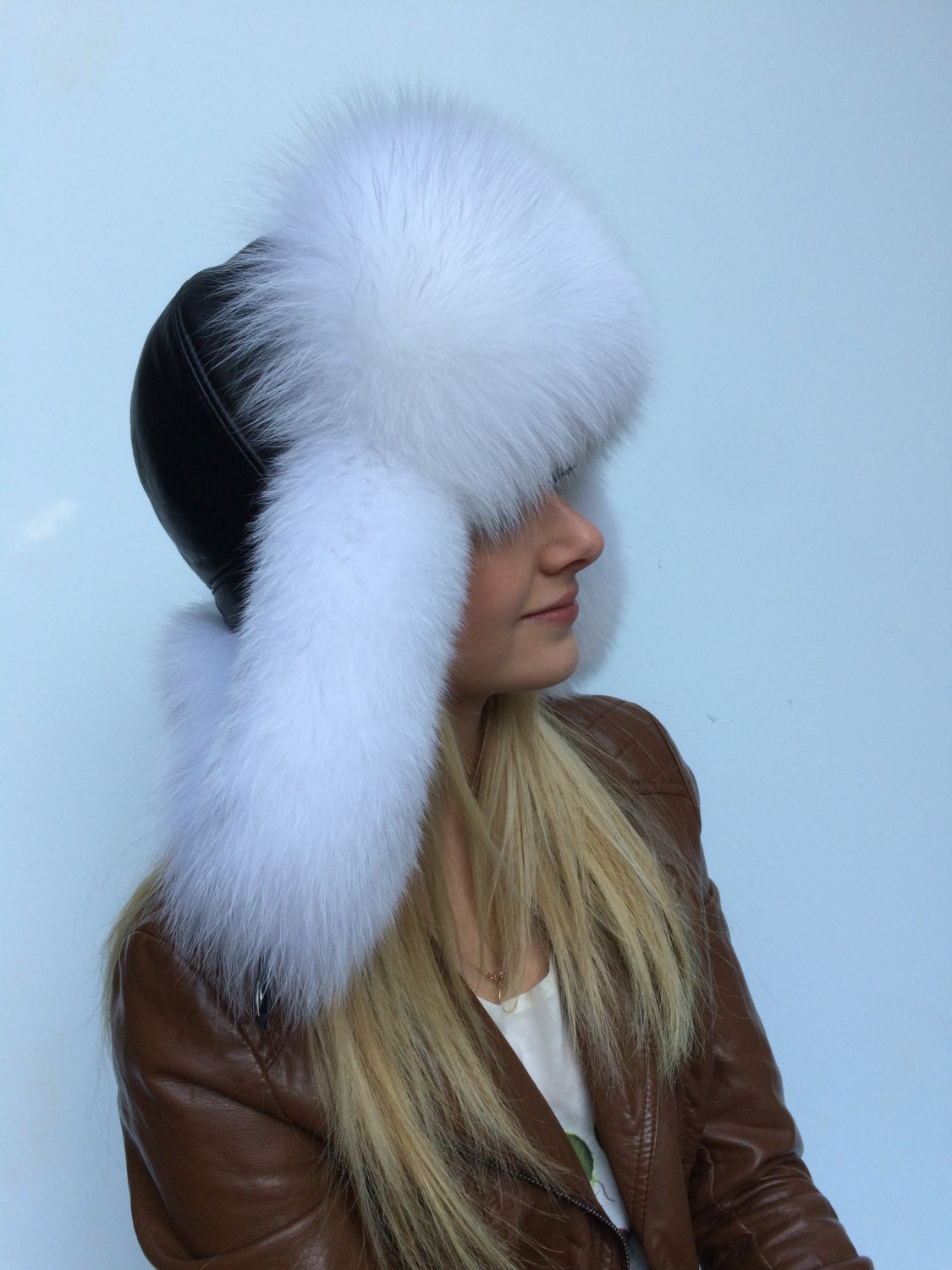 white fox fur hat