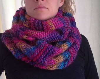 Circular scarf. Variegated jewel colours. Acrylic wool blend