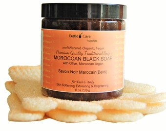 Moroccan Black Soap, Savon Noir Beldi with Olive, Moroccan Argan, Premium Quality Organic Natural Soap +Free Reusable Exfoliating Gloves