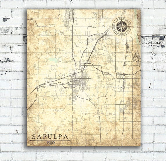 SAPULPA OK Canvas print Oklahoma Vintage map City Vintage Wall