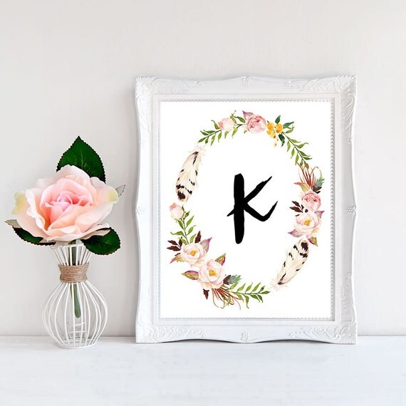 Printable Monogram Letter K Wall Art Boho by WordsAndConfetti