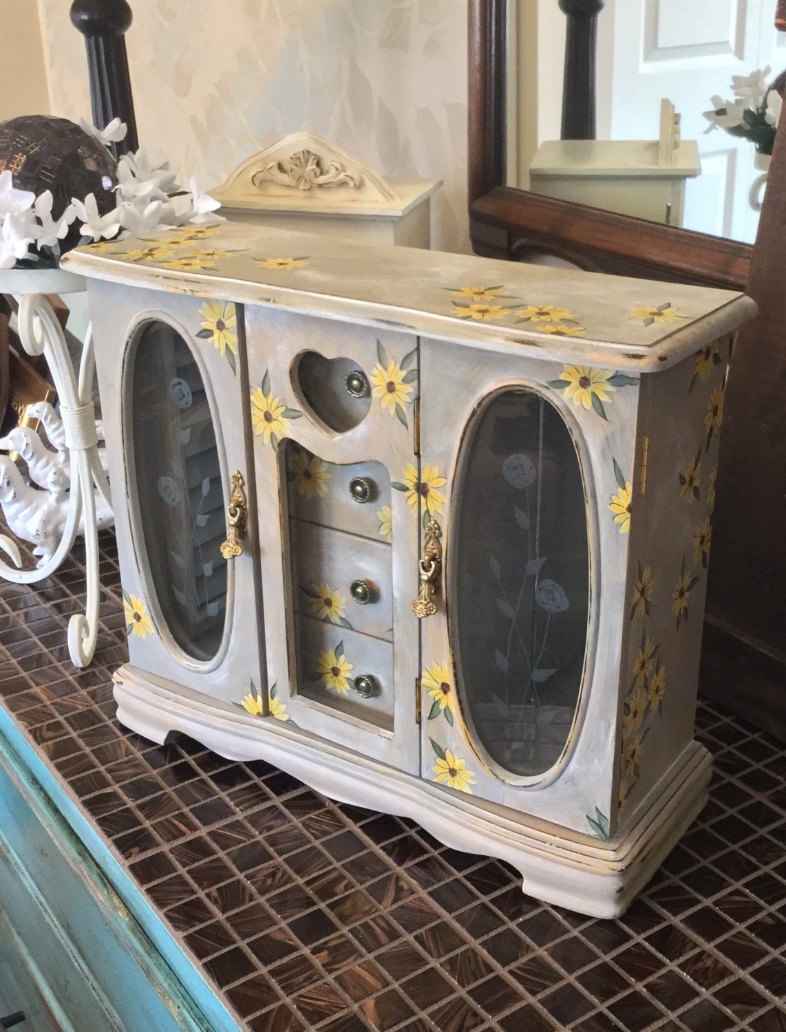 Upcycled Painted Wood Jewelry Armoire // Vintage Shabby Chic