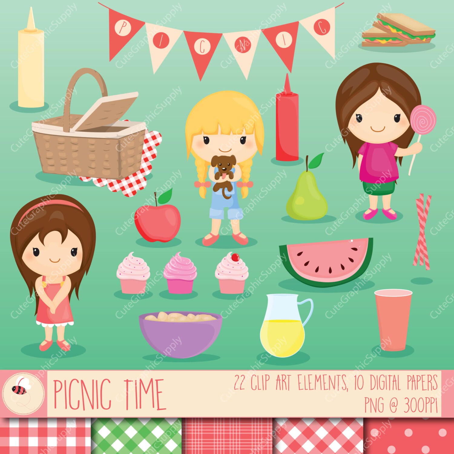 Picnic clip art set / picnic clipart / digital picnic clip art