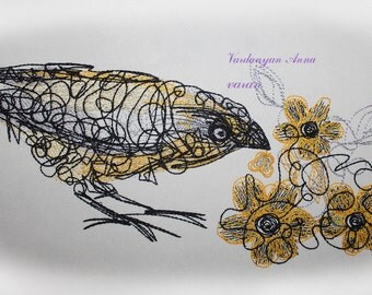 Bird and flower Machine embroidery design instant download