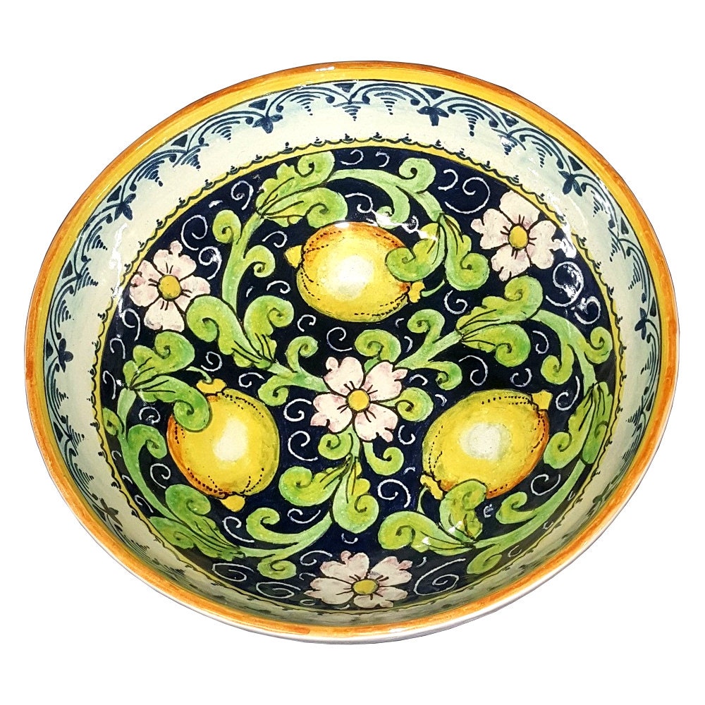 Italian Ceramic Serving Bowl Centerpieces Decorated Lemons