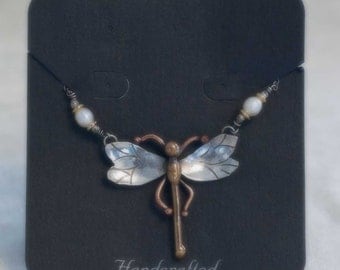 Gardella Jewelry ~ Dragonfly Pendant/Necklace ~ Silver, Copper & Brass