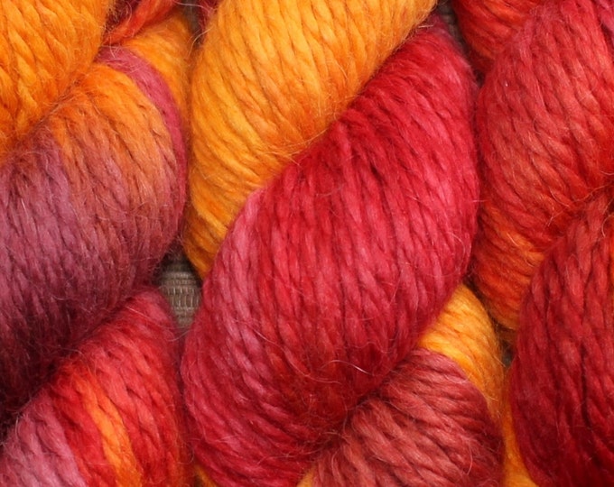 Featured listing image: Hand dyed yarn - 100g Baby Alpaca, Chunky (14 ply)  in 'Ablaze'.