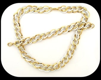 Estate SET Demi Parure Gold Plated White Enamel Link NECKLACE & BRACELET 56.76GR