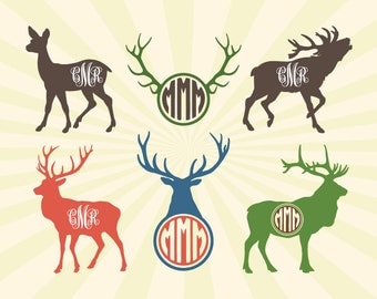 Deer SVG, Moose SVG, Deer Moose Monogram Frame SVG Cut Files - svg dxf eps png - Silhouette Cameo, Cricut, Transfer & other