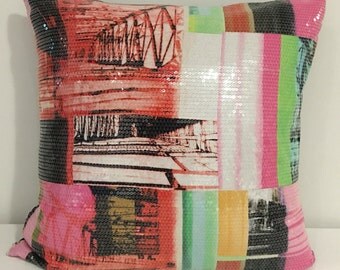 Pink pillow/Large sequins 20"x20" pillow/ redpink pillow cover/ red black pillow/ toss pillows/decorative pillows/ large pillows