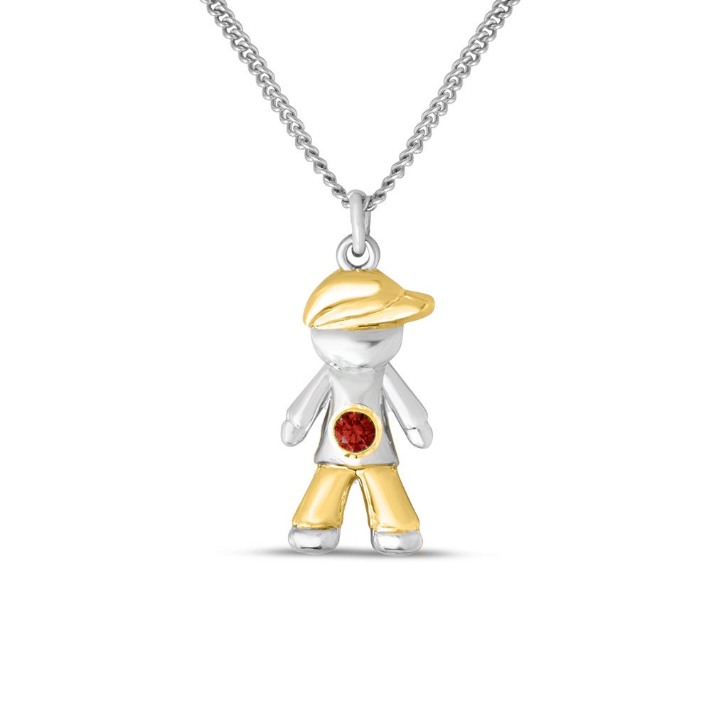 Silver Boy Necklace. Two Tones Little Boy Pendant With