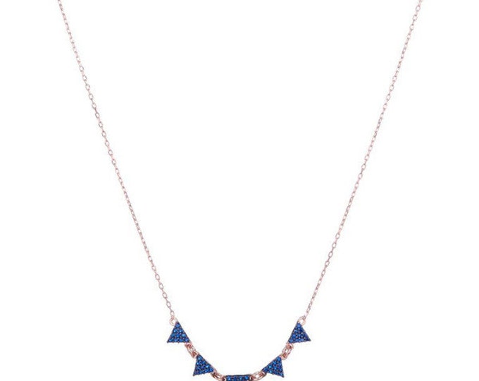 Triangle Necklace CZ Necklace Cubic Zirconia Blue Necklace Geometric Necklace Geometric Jewelry Delicate Necklace Everyday Necklace