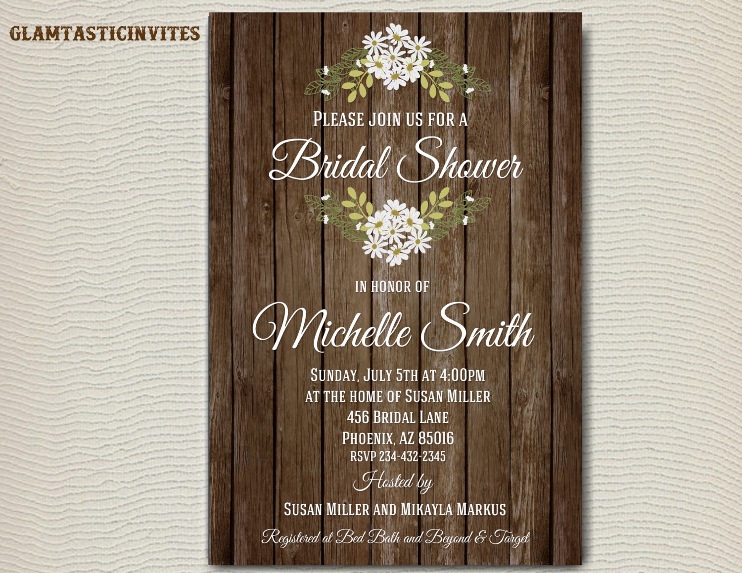 Rustic Bridal Shower Invitation Rustic by GlamtasticInvites