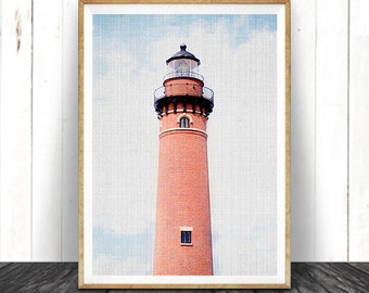 Lighthouse Colour Photography, Coastal Beach Decor, Nautical Wall Art Print, Printable Photo, Instant Digital Download, Modern Minimalist