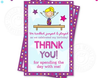 Gymnastic Stick Figure Printable Thank You V2, 4X6 Gymnast Party Thank You Note, Party Printable Thank You, Gymnastics Thank You Card
