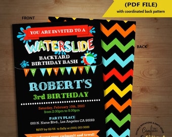 Waterslide birthday bash invitation backyard summer pool party chalkboard invite Instant Download YOU EDIT TEXT and print invite 5259