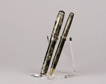 Restored Carter's Fountain Pen & Pencil Set with Gold INX Flex Nib Both Personalized for "H. Lawrence Bilodeau"