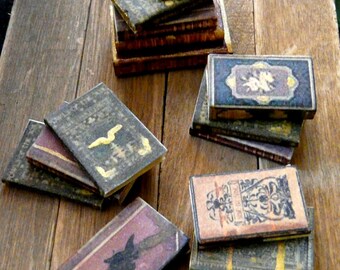 Dollhouse Miniature Books -SET OF 3- 1:12 Aged Bound Library Mini Leather-Look Hardcover Vintage 1/12 Scale Victorian Spell Study Spellbooks