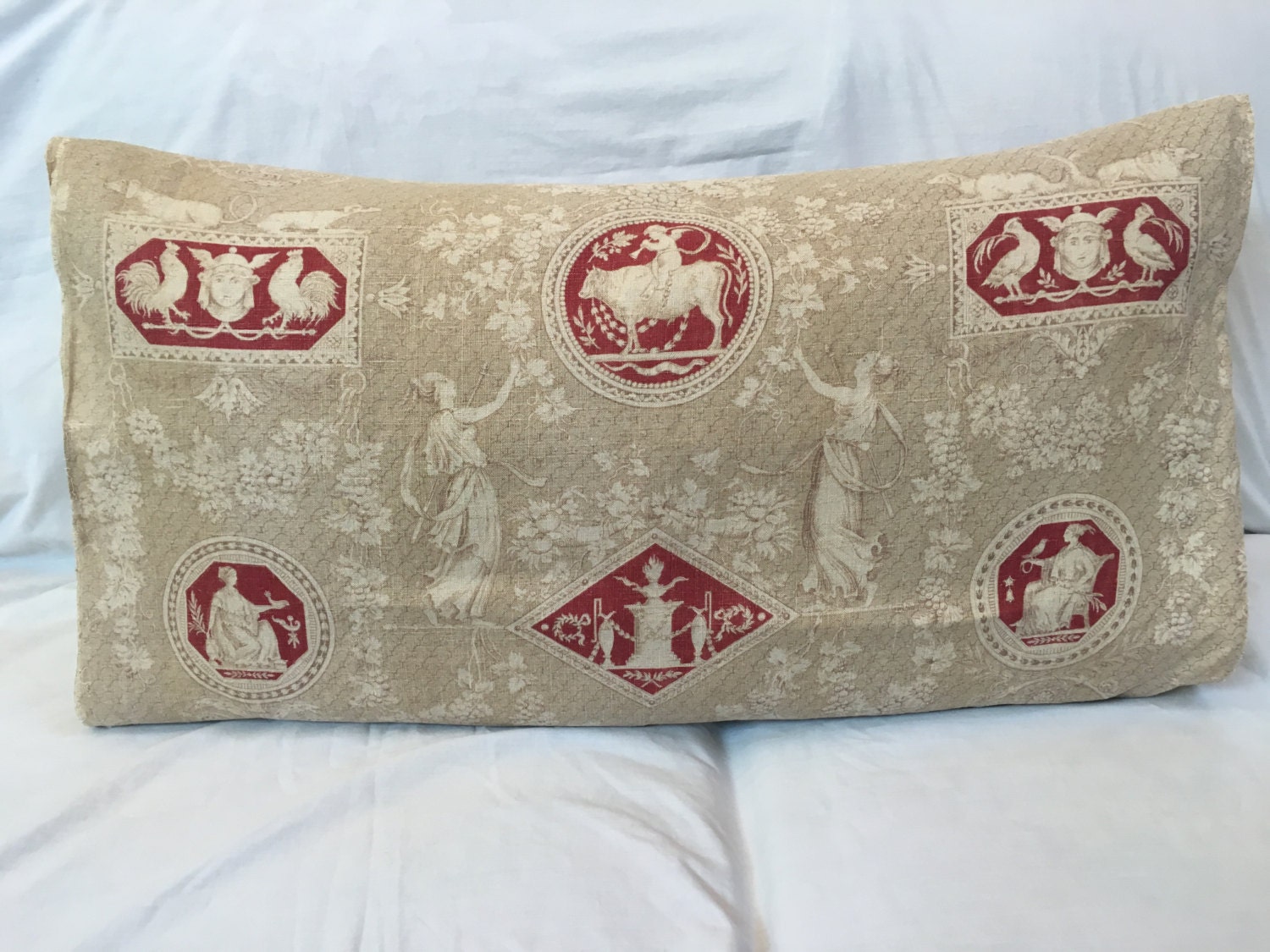 Antique FRENCH Fabric XLarge Bolster MadetoOrder Pillow