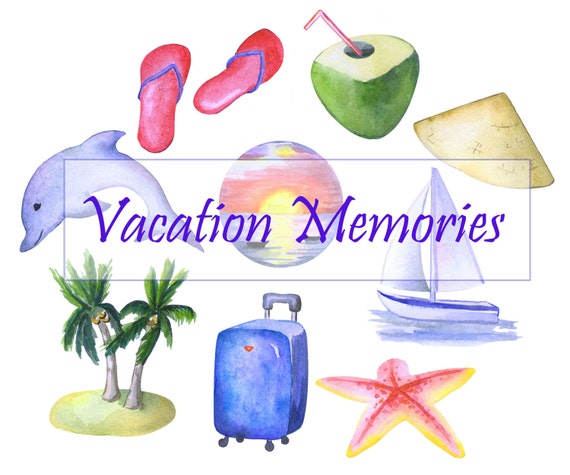 Vacation travel clipart Watercolor clipart Vacation