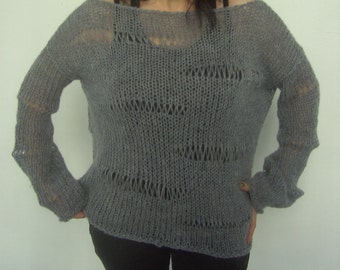 Hand-knitted Soft and fuzzy MOHAIR SWEATER, ladies S-L