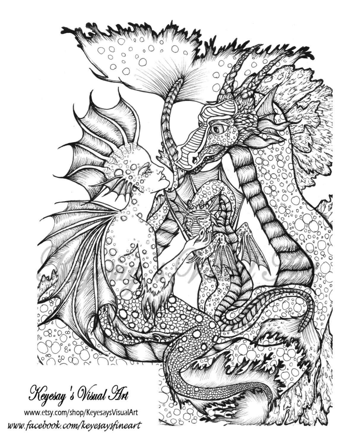 Adult & Child Coloring Page Sea Serpent and Mermaid