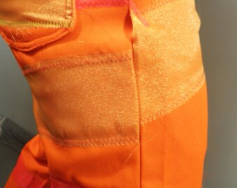 Neon Orange Pants with Neon Applique Stripes Size M