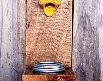 Mason Jar Bottle Opener - Wall Mounted - Groomsmen Gift - Rustic Beer Opener - Bottle Cap Catcher - Groomsman Gift - Boyfriend Gift Ideas