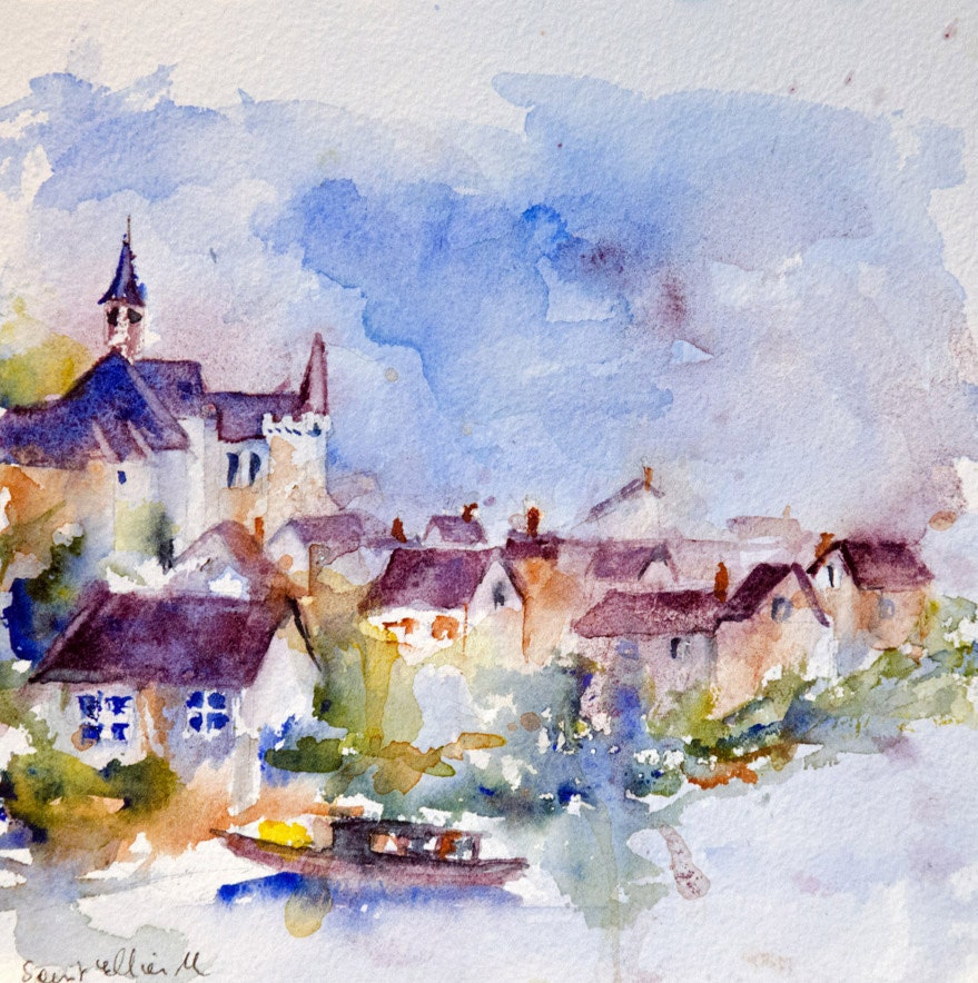  Aquarelle  originale  paysage du Val de Loire aquarelle 