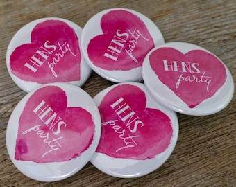 5x Pink Heart Hens Party Badges