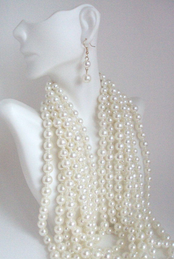 Multi Strand Pearl Necklace Long Beaded Cream By SEPearlsAndMore