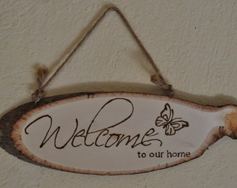 Wood Burned Welcome Sign, Pyrography, Woodburning