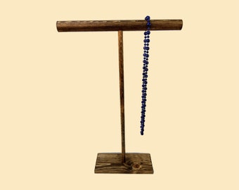 24 inch Collapsible T-Bar Necklace Holder / Necklace Stand / Pendant Stand / Wooden Jewelry Display / Jewelry Holder / 10 color options