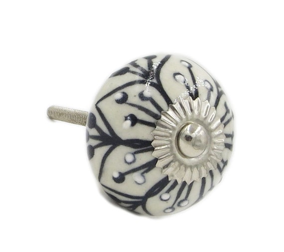 Black Pattern Design Decorative Ceramic Dresser Drawer Pull