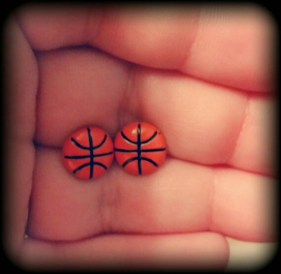 Basketball stud earrings by MsMelissJewelryMore on Etsy