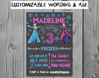 Custom Chalkboard Frozen Birthday Invitation Frozen Party Anna Elsa Party Girl Birthday Personalized Frozen Invitation 3rd Birthday Party