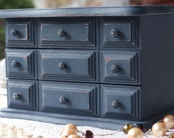 Dark Blue Cottage Chic Vintage Storage Organization Box